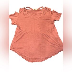 Express Women's‎ Coral Cold Shoulder Top